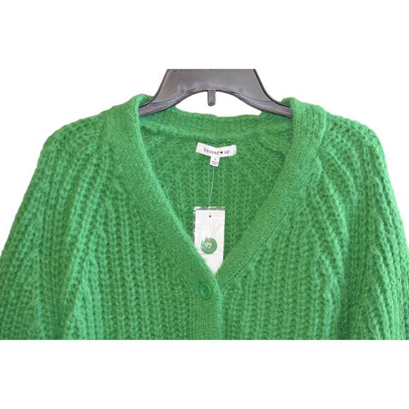 Hooked Up by IOT Juniors Shaker-Knit V-Neck Cardigan Emerald Jewel Green, Small - Picture 2 of 3